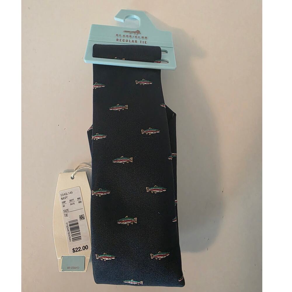 Class Club Blue Novelty Fish Tie Boys NEW Fishing Outdoor Graphic